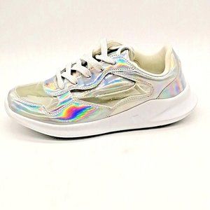 Place Womens Lace Up‎ Flat Heel Sneaker Clear Acrylic Side Silver Metallic Sz 6
